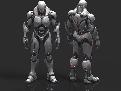 Intelligent Robot Mechanical Design Front and Back View with Silver Red Accents 3d model