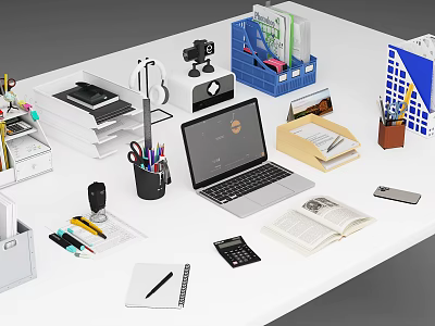 Office Desk File Folder Laptop Mobile Phone File Bag Pen Box Office 3d model