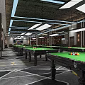 Modern Billiard Room With Green Felt Tables Sofa Seating And Geometric Flooring