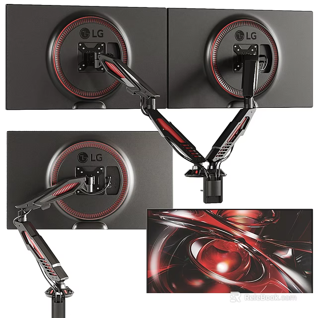 LG TV Display With Red Arm Mount And Modern Design Features 3d model