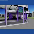 Modern Landscape Architecture With White Circular Building Large Glass Windows White Columns And Surrounding Trees