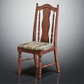 Classic Wooden Leisure Chair With Carved Backrest And Striped Fabric Seat
