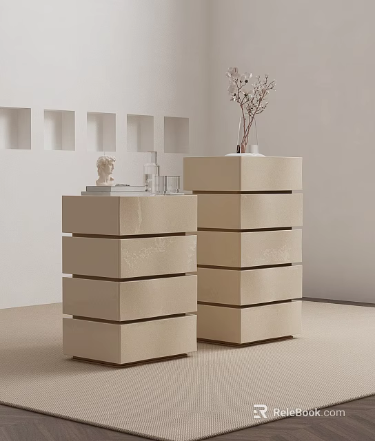 Beige Modern Chests of Drawers with Layered Design and Decorative Sculpture 3d model 