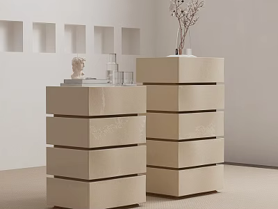 Beige Modern Chests of Drawers with Layered Design and Decorative Sculpture 3d model