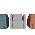 Modern Single Sofa Designs in Blue Gray and Orange with Rounded Armrests 3d model