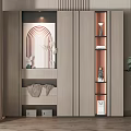 Modern Interior Decorative Cabinet With Built In Lighting Arched Mirror And Open Shelves