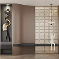 Modern Entryway Hallway Design With Art Sculpture Glass Block Wall Bench And Pendant Lighting