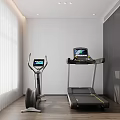 Modern Home Gym Room With Elliptical Trainer Treadmill Digital Screens White Walls And Wooden Floor