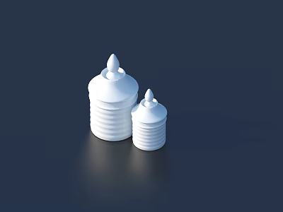 White Striped Storage Containers With Lids Large And Small On Dark Background 3d model