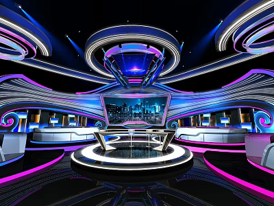 Modern Futuristic TV Studio With Colorful Lighting And Large Screen 3d model
