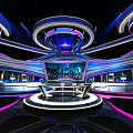 Modern Futuristic TV Studio With Colorful Lighting And Large Screen