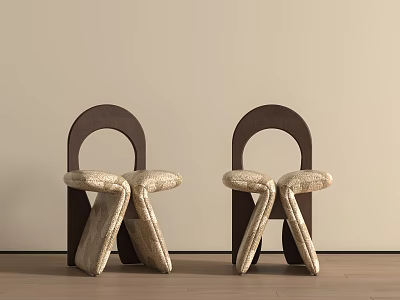 Modern Design Stools With Brown Backrests And Cream Seats In Indoor Setting 3d model