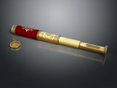 Commercial Equipment Golden Telescope With Red Decorative Band And Small Ring Accessory 3d model