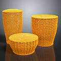 Yellow Wicker Round Stools With Three Sizes And Modern Design