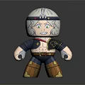 Cartoon Doll with White Hair Headband Blue Outfit Red Sash Brown Pants and Yellow Stars
