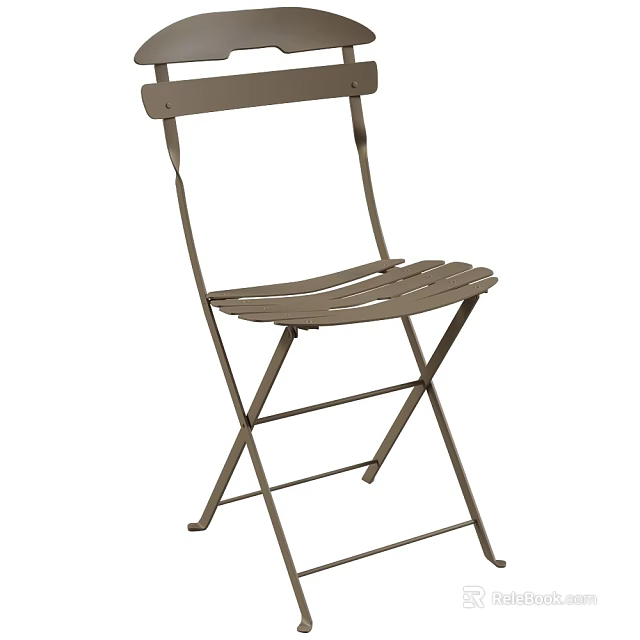 Brown Metal Folding Lounge Chair With Slatted Seat And Backrest Design 3d model 