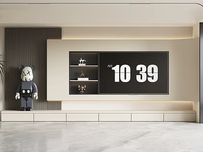 Modern Living Room Interior Design With TV Wall Storage Cabinets TV And Stuffed Toy Decoration 3d model