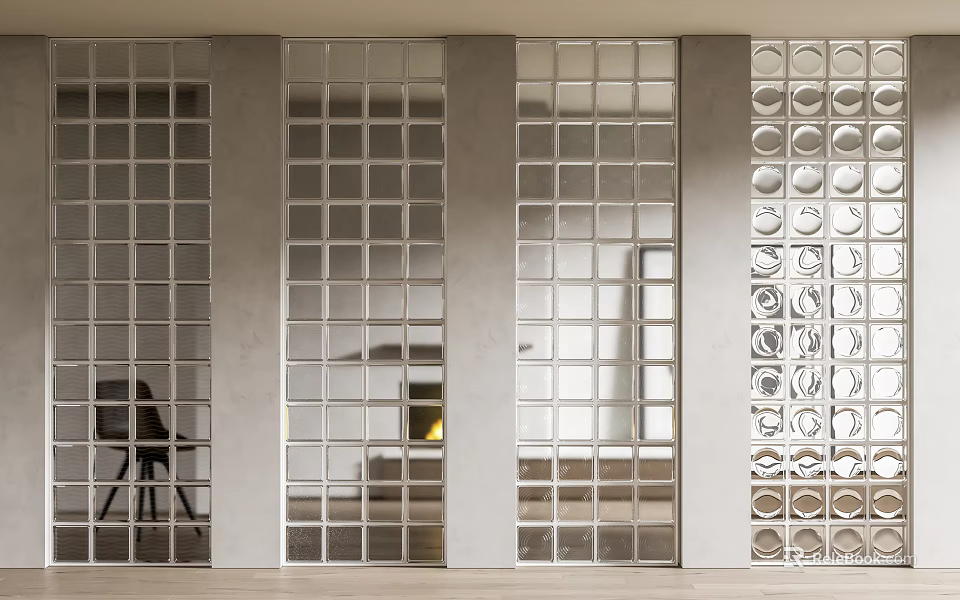 Contemporary Wall Design Featuring Grille Patterns And Glass Block Sections 3d model 