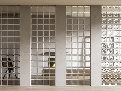 Contemporary Wall Design Featuring Grille Patterns And Glass Block Sections 3d model