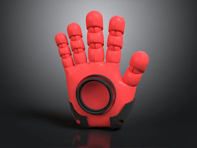 Red Modern Jointed Mechanical Hand Featuring Circular Palm Component For Daily Use 3d model