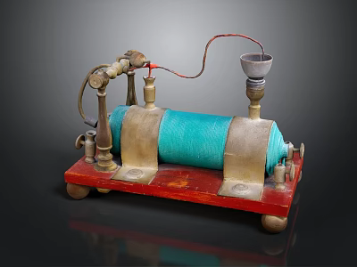 Vintage Mechanical Model With Brass Parts Green Cylinder Red Base And Funnel 3d model