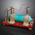 Vintage Mechanical Model With Brass Parts Green Cylinder Red Base And Funnel