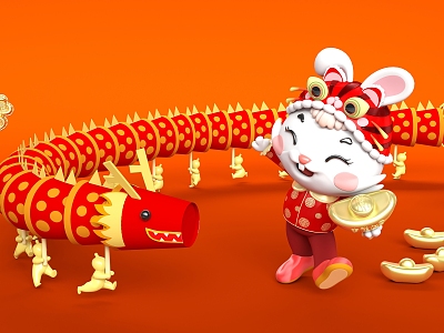 Modern Cartoon Characters Year of the Rabbit Dragon Dance model