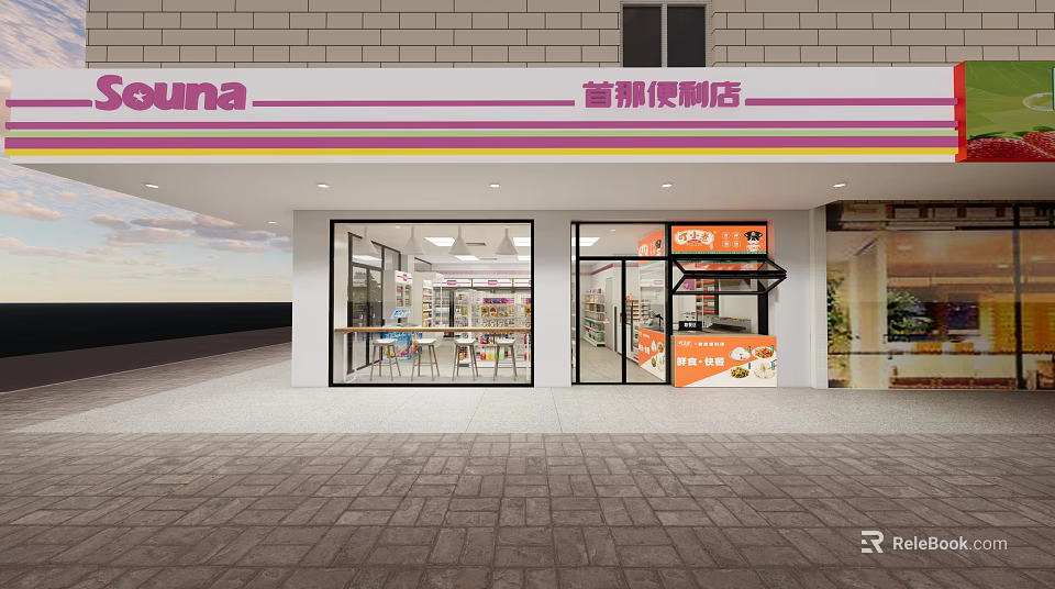 Bright Modern Convenience Store With Glass Doors Retail Signage And Product Displays 3d model 