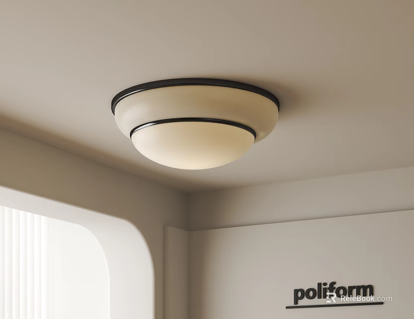 Modern Round Ceiling Light With Black Frame And White Shade In Room Corner 3d model