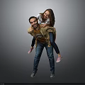 Happy Man Giving Piggyback Ride To Smiling Woman On Gray Background