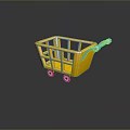 Yellow Plastic Shopping Cart with Blue Handle and White Wheels for Kids