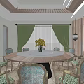 Elegant Private Dining Room Interior With Round Table Yellow Flowers And Wooden Decor