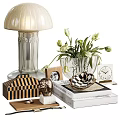 Elegant Decorative Ornament Set With Glass Table Lamp Vase Flowers Clock And Sculpture