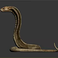 Realistic Brown Cobra With Hooded Neck Flicking Red Tongue On Dark Background