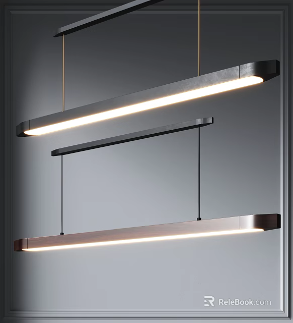 Modern Linear LED Pendant Lights With Metallic Design Hanging In Contemporary Interior 3d model 