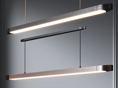 Modern Linear LED Pendant Lights With Metallic Design Hanging In Contemporary Interior 3d model