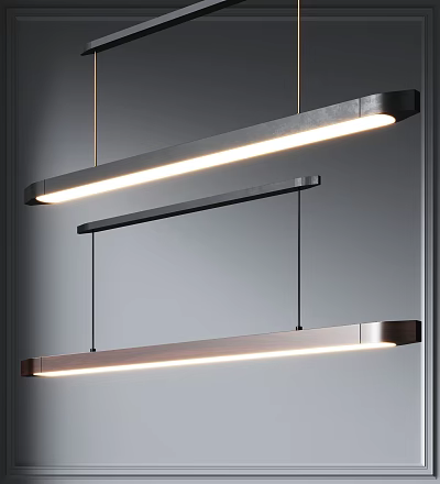 Modern Linear LED Pendant Lights With Metallic Design Hanging In Contemporary Interior 3d model