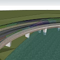 Garden Landscape Design Featuring Curved Bridge With Colorful Railings Over Water and Green Surroundings