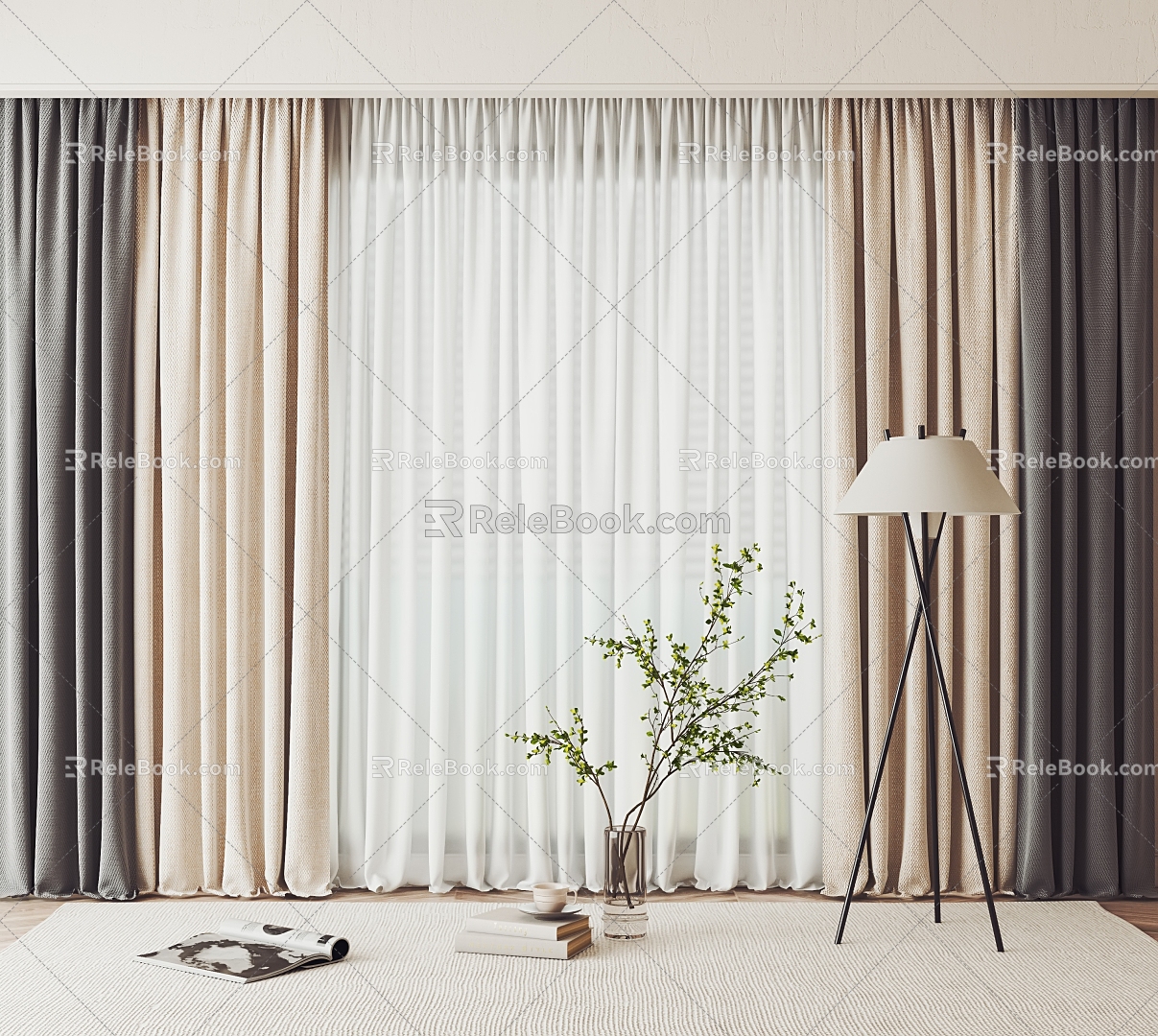 Modern Curtain Fabric Curtain Curtain Combination Floor model