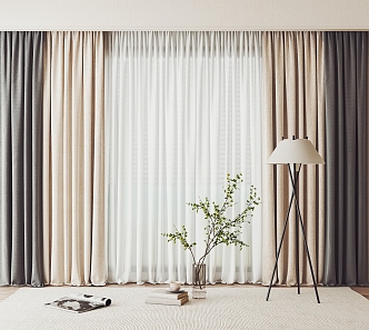 Modern Curtain Fabric Curtain Combination Floor 3d model