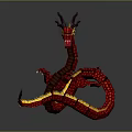 Red Chinese Dragon 3D Model with Scaled Body Yellow Accents and Curved Shape