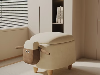 Sheep Shaped Beige Side Table With Brown Head Wooden Legs In Light Colored Room 3d model