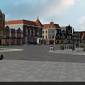 Commercial Plaza Landscape With Various Architectural Styles Red Roofs And Public Amenities