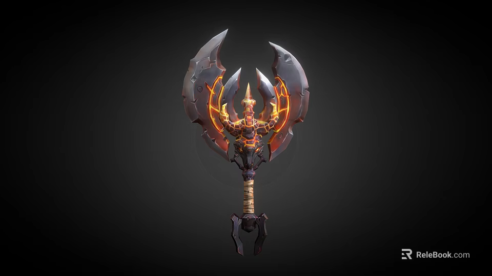 Mythical Battle Axe With Fiery Glowing Edges And Intricate Metal Design 3d model 