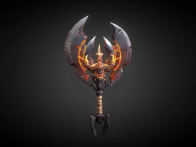 Mythical Battle Axe With Fiery Glowing Edges And Intricate Metal Design 3d model