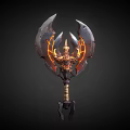 Mythical Battle Axe With Fiery Glowing Edges And Intricate Metal Design