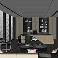 Modern Office Interior Design With Large Windows Desk Sofa Area Bookshelves And Green Plants