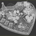 Assorted Foods on Heart Shaped Tray with Champagne Coconut Fruits Sauces and Roses