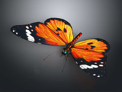 Vibrant Orange And Black Butterfly With White Spots On Its Wings Flying Gracefully 3d model