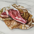 Fresh Raw Steak Pieces Placed On Brown Paper Over Marble Countertop
